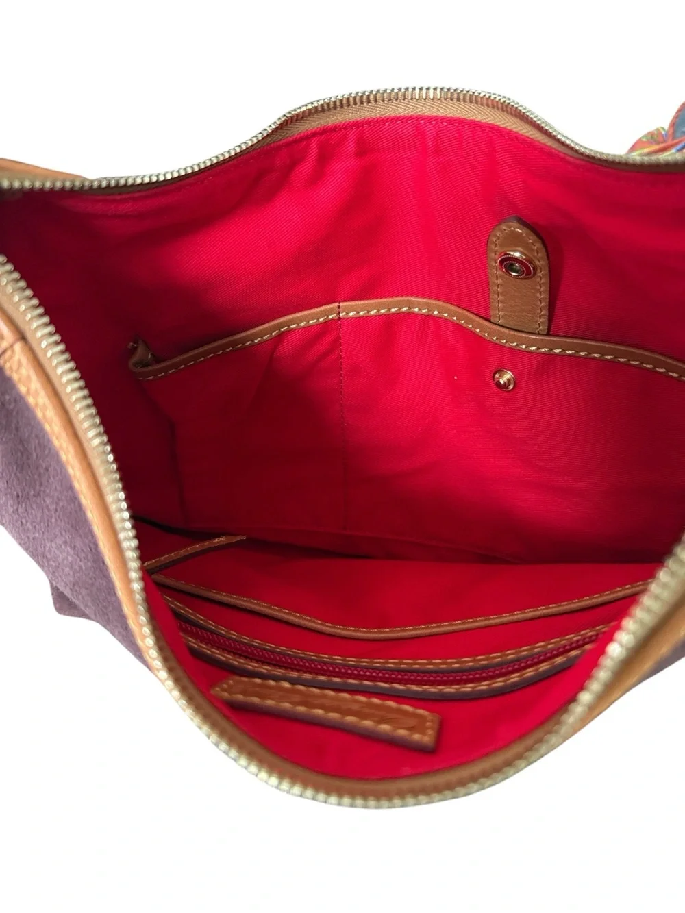 Dooney & Bourke Suede Hobo Shoulder Bag Plum Brown Leather SS924 CK